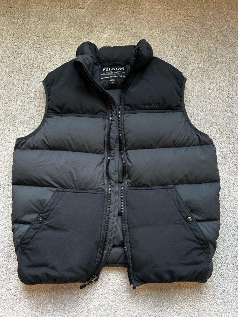 Filson Black Quilted Down Puffer Vest